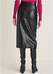 Faux Leather Midi Skirt Jet Black