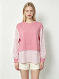 Pink Striped Fake Two-Piece Long Sleeve Top