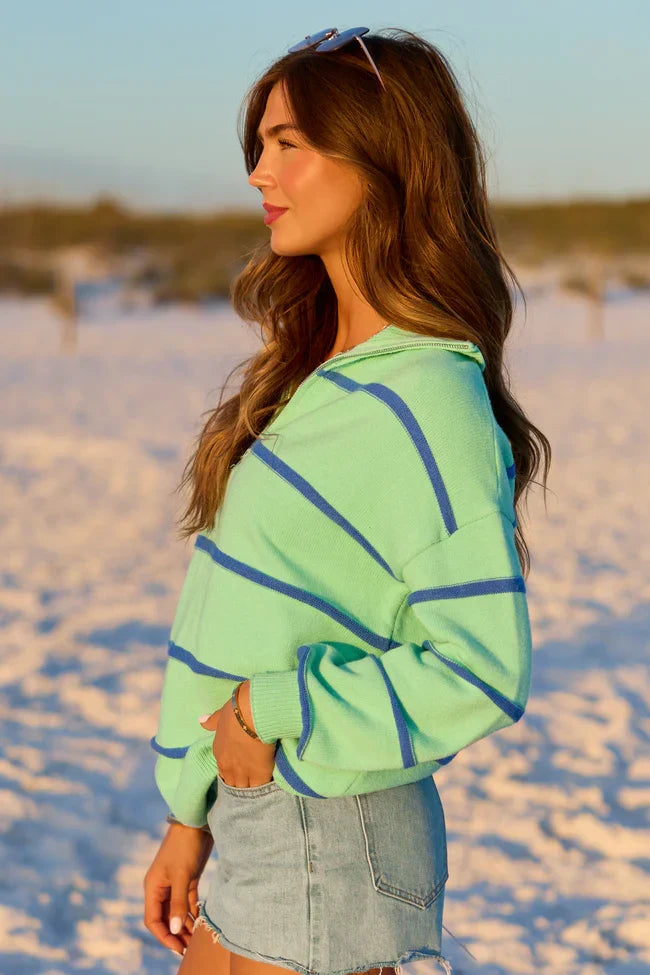 Sunday Stripe Club Green And Blue Quarter Zip