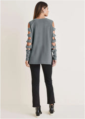 Cutout Sleeve Sweatshirt Seafog