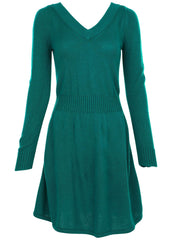 V Neck Mini Sweater Dress Deep Lake