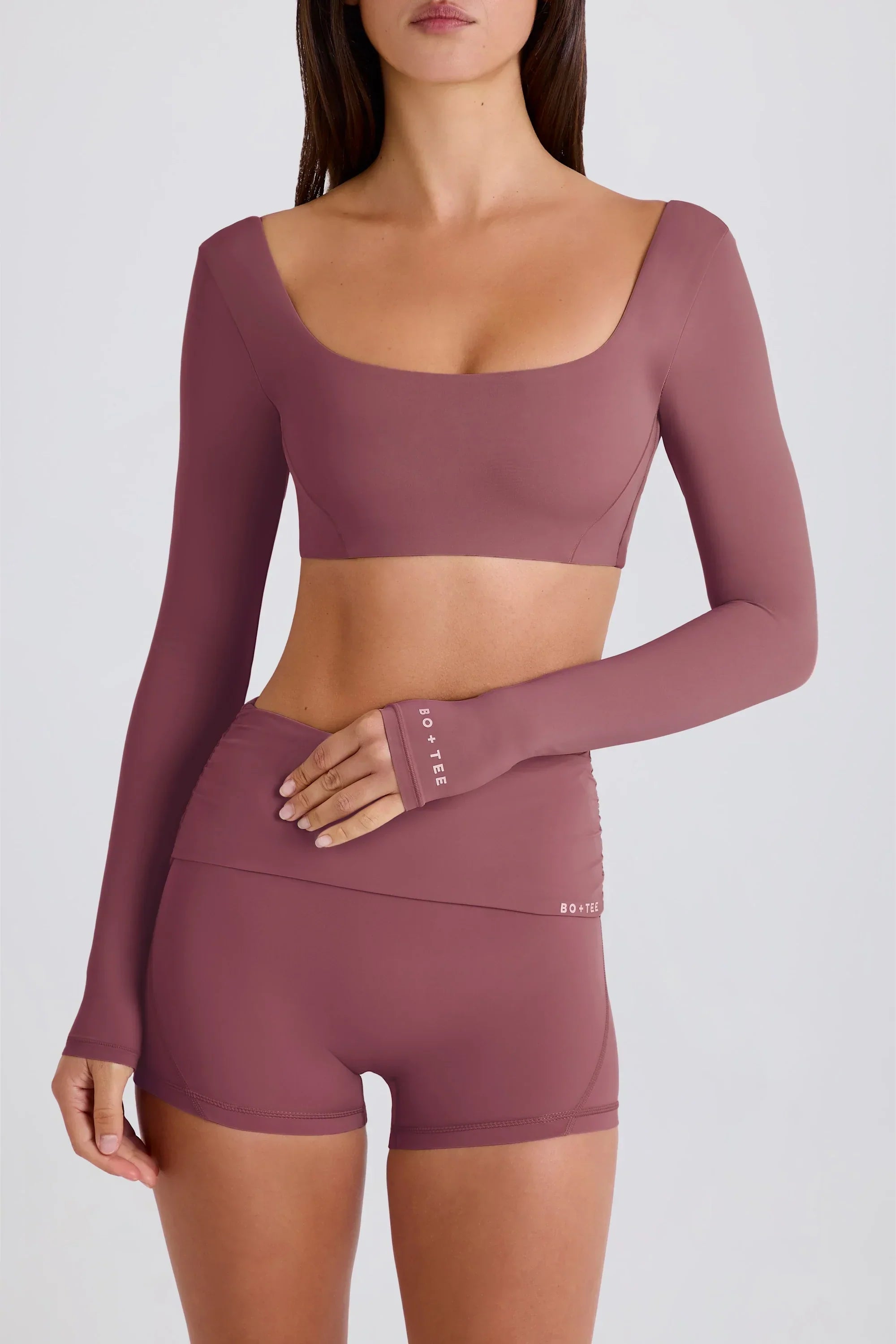 Long Sleeve Crop Top in Acai