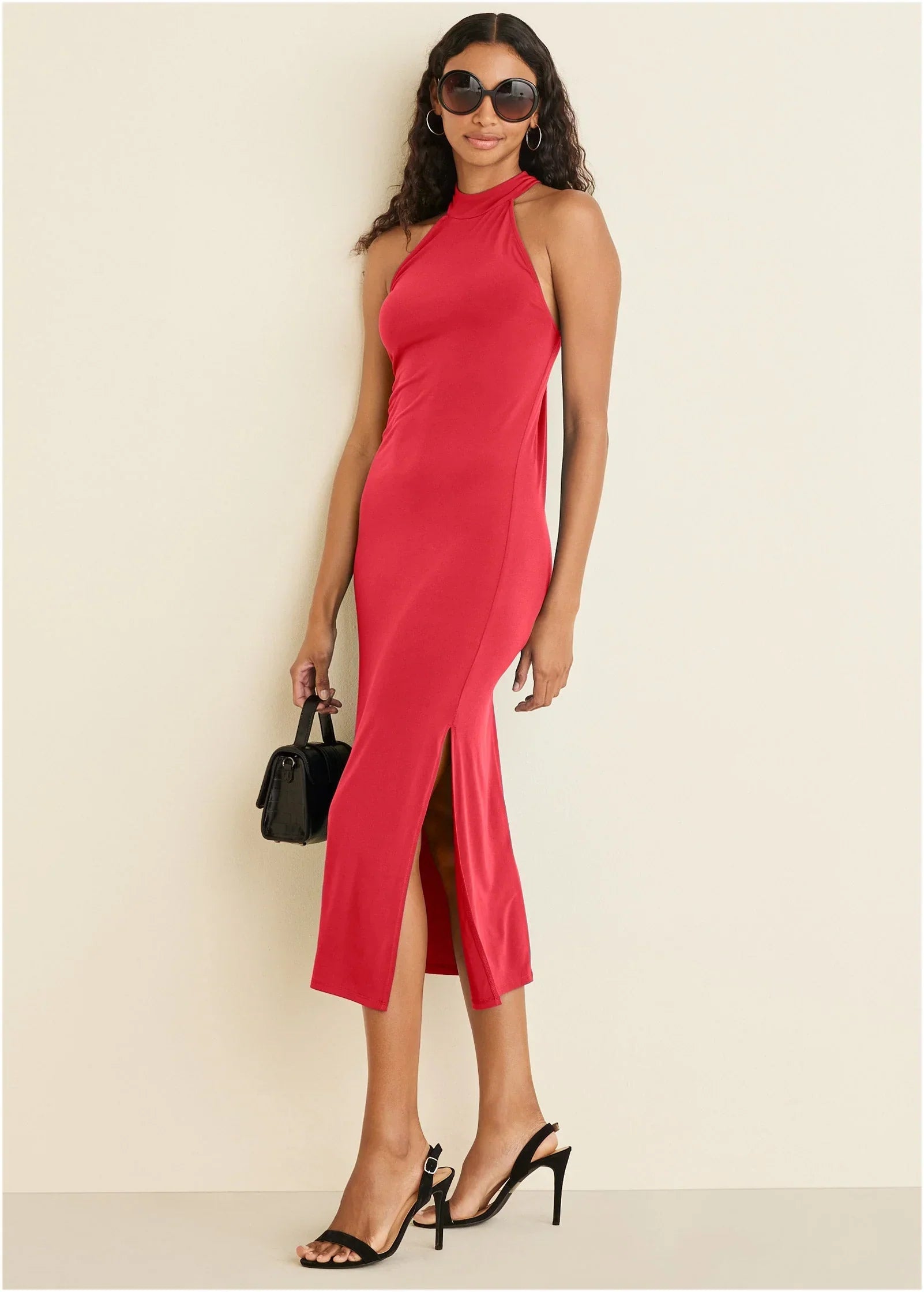 High Neck Midi Dress Red
