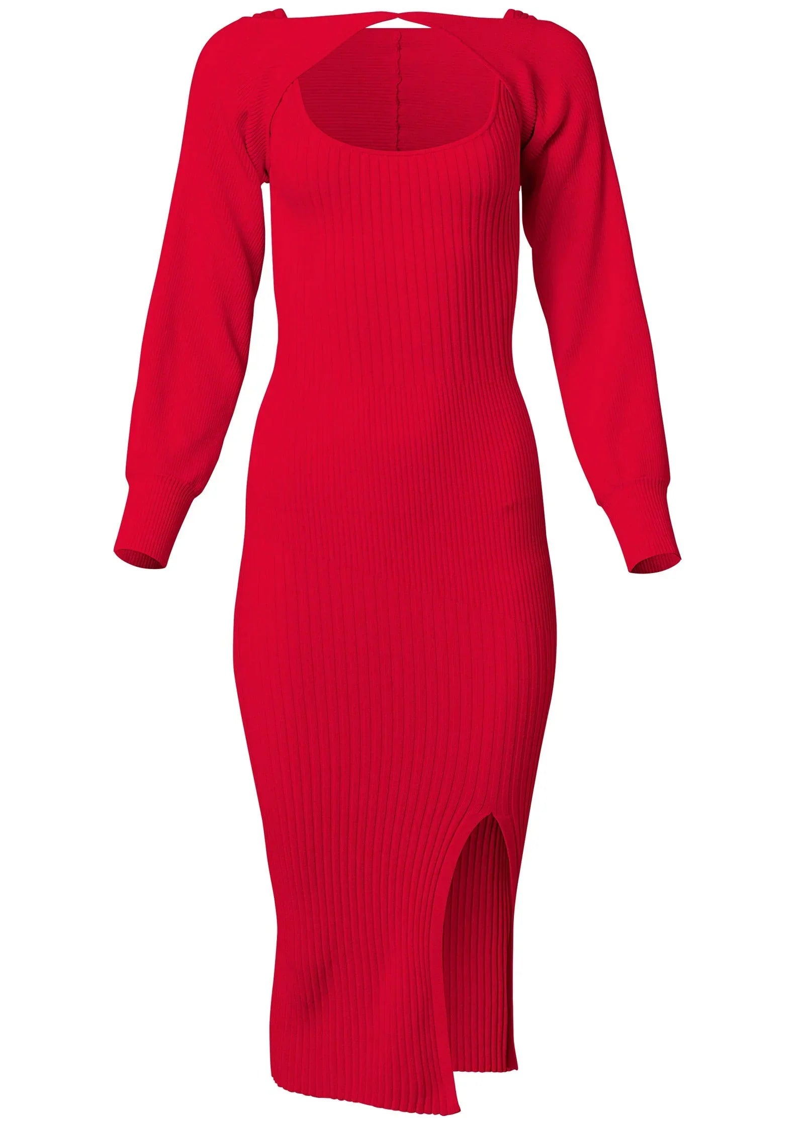 Sweater Dress With Shrug Red