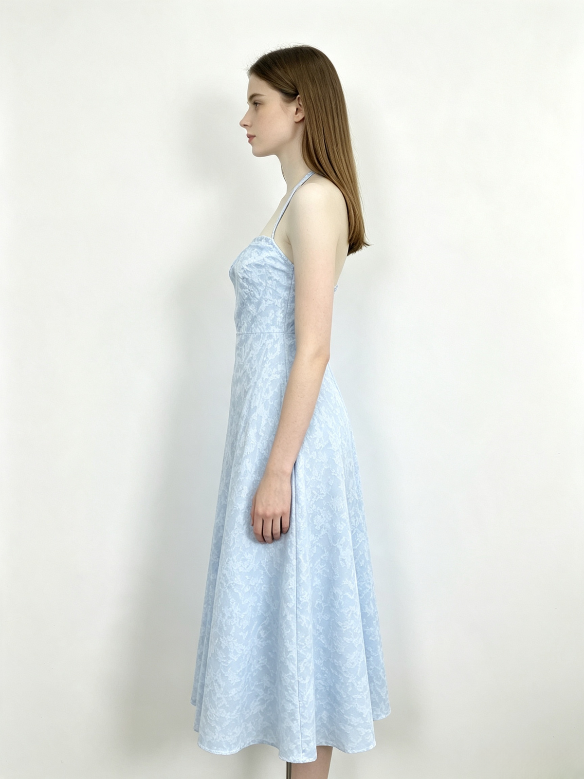 Light Blue Floral Halter Midi Dress