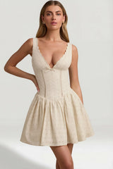 Broderie Anglaise Bow Detail A Line Mini Dress in Ivory