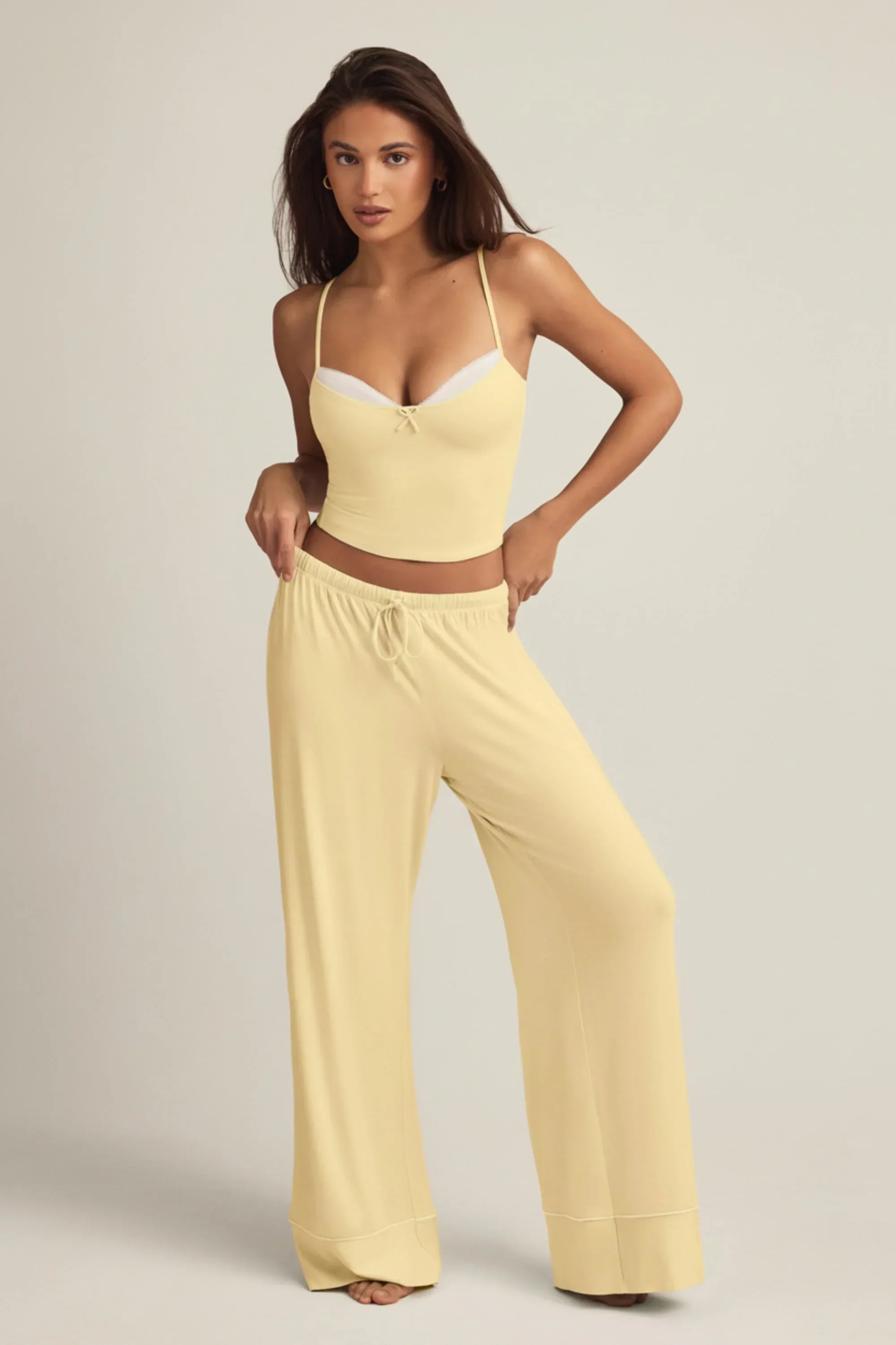 Modal Mid Rise Pyjama Trousers in Pastel Yellow