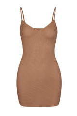 Soft Mesh V Neck Mini Slip Dress in Honey