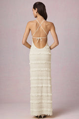 Ruffled Backless Halterneck Maxi Dress in Ivory