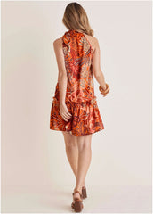 Drop Waist Mini Dress Parrot Palm