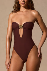 Cut Out Bandeau Swimsuit in Espresso Brown