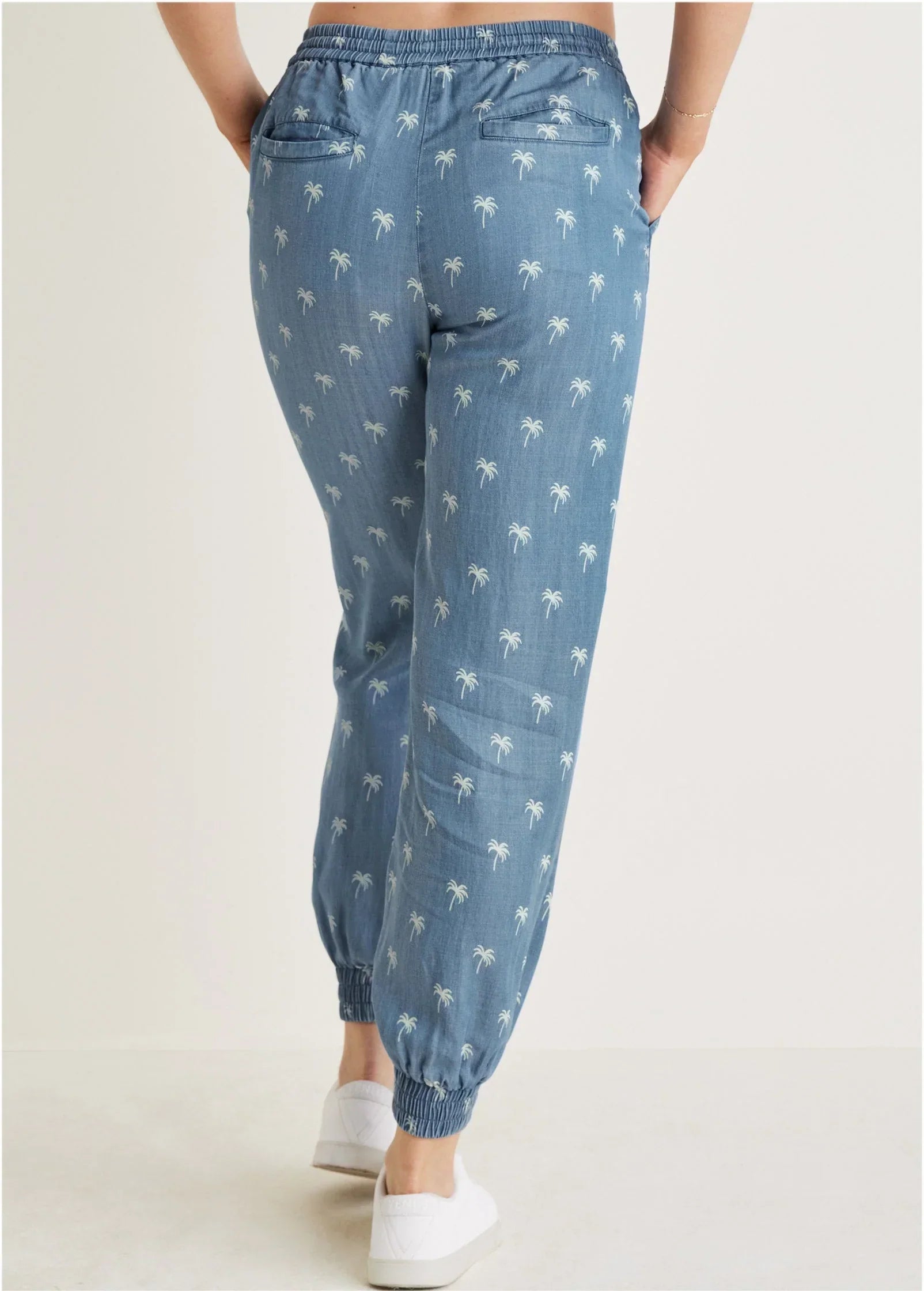 Printed Chambray Joggers Light Wash