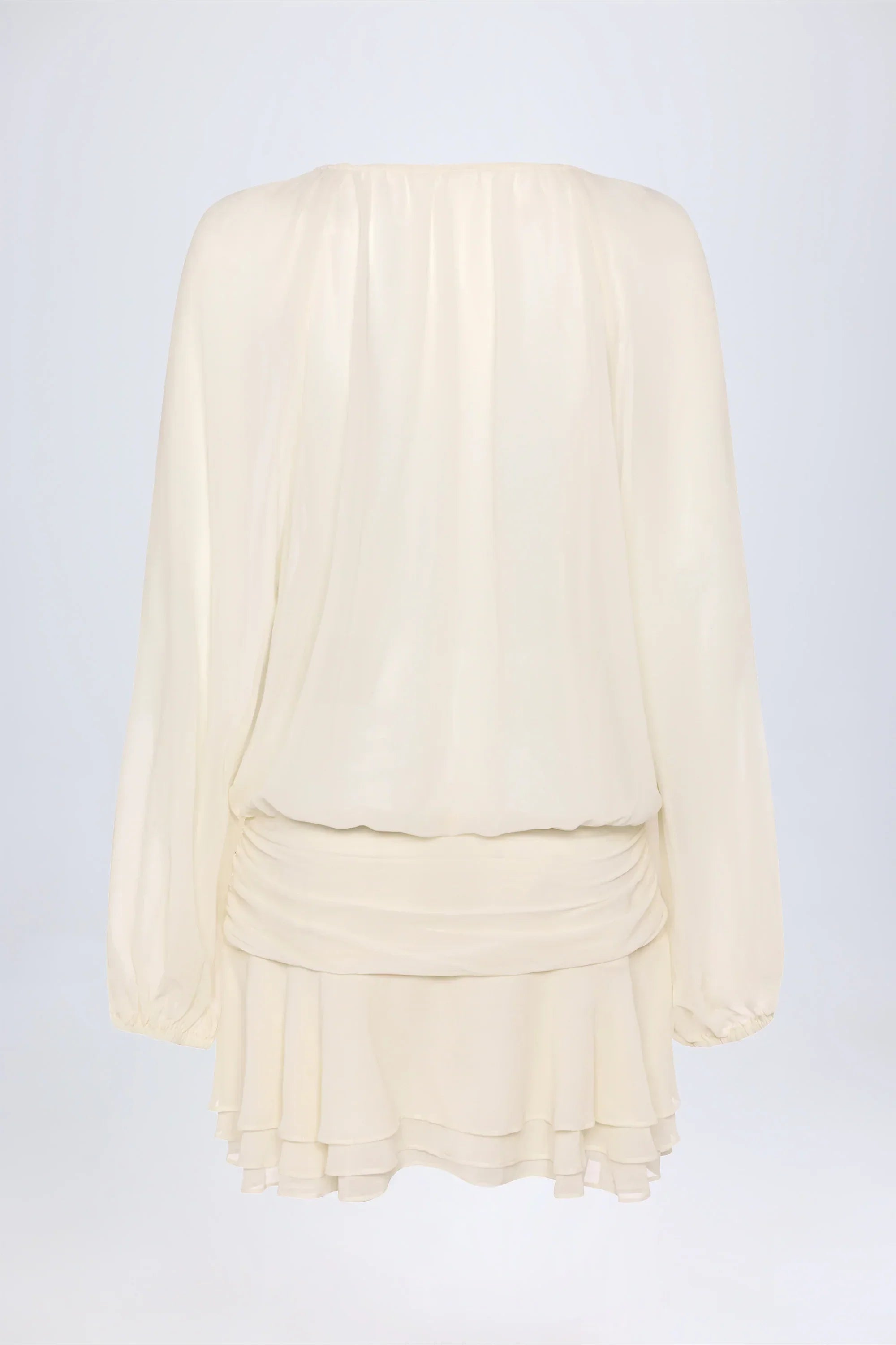 Lace Up Balloon Sleeve Mini Dress in Ivory