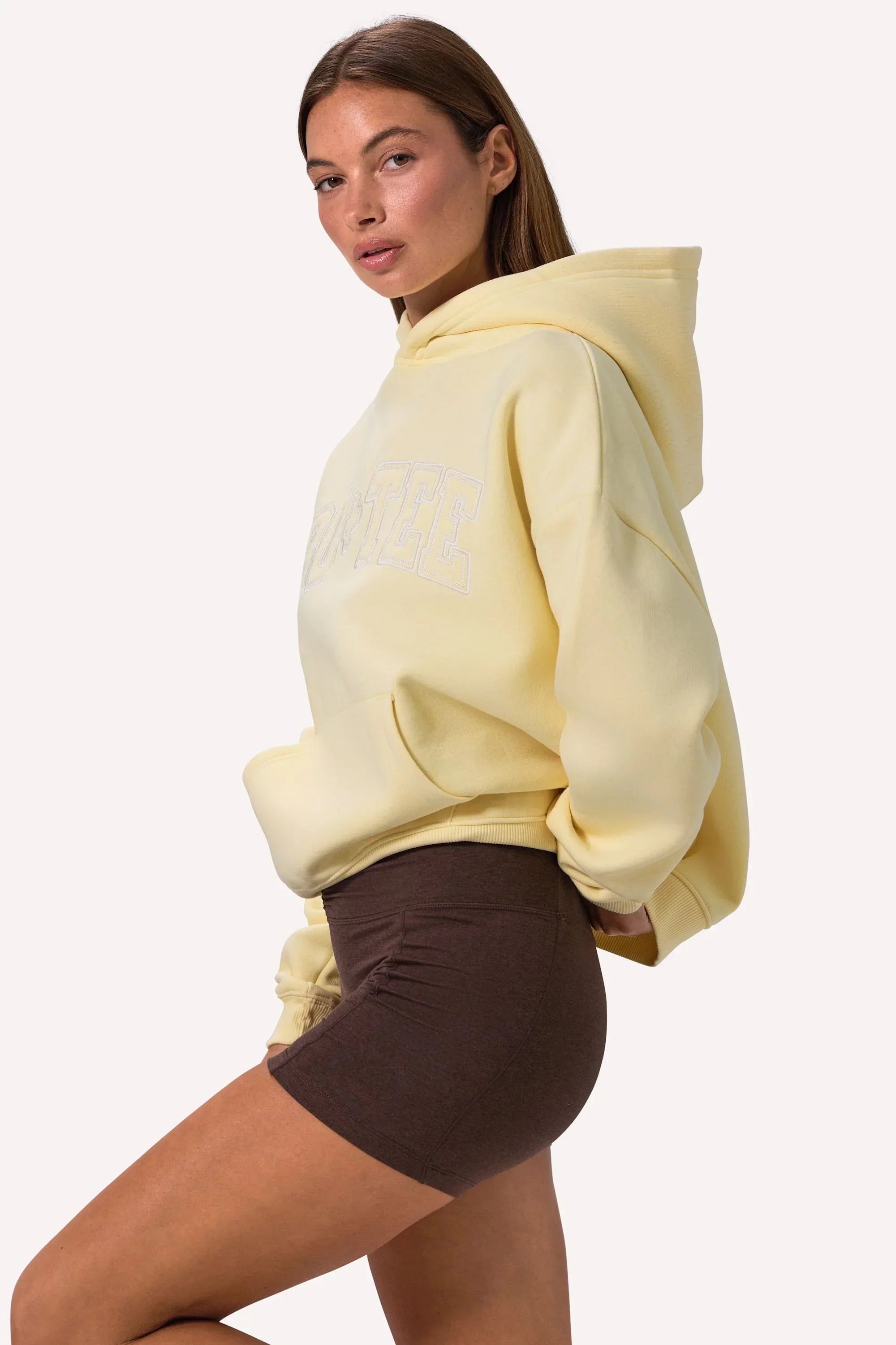 Embroidered Oversized Hoodie in Soft Yellow