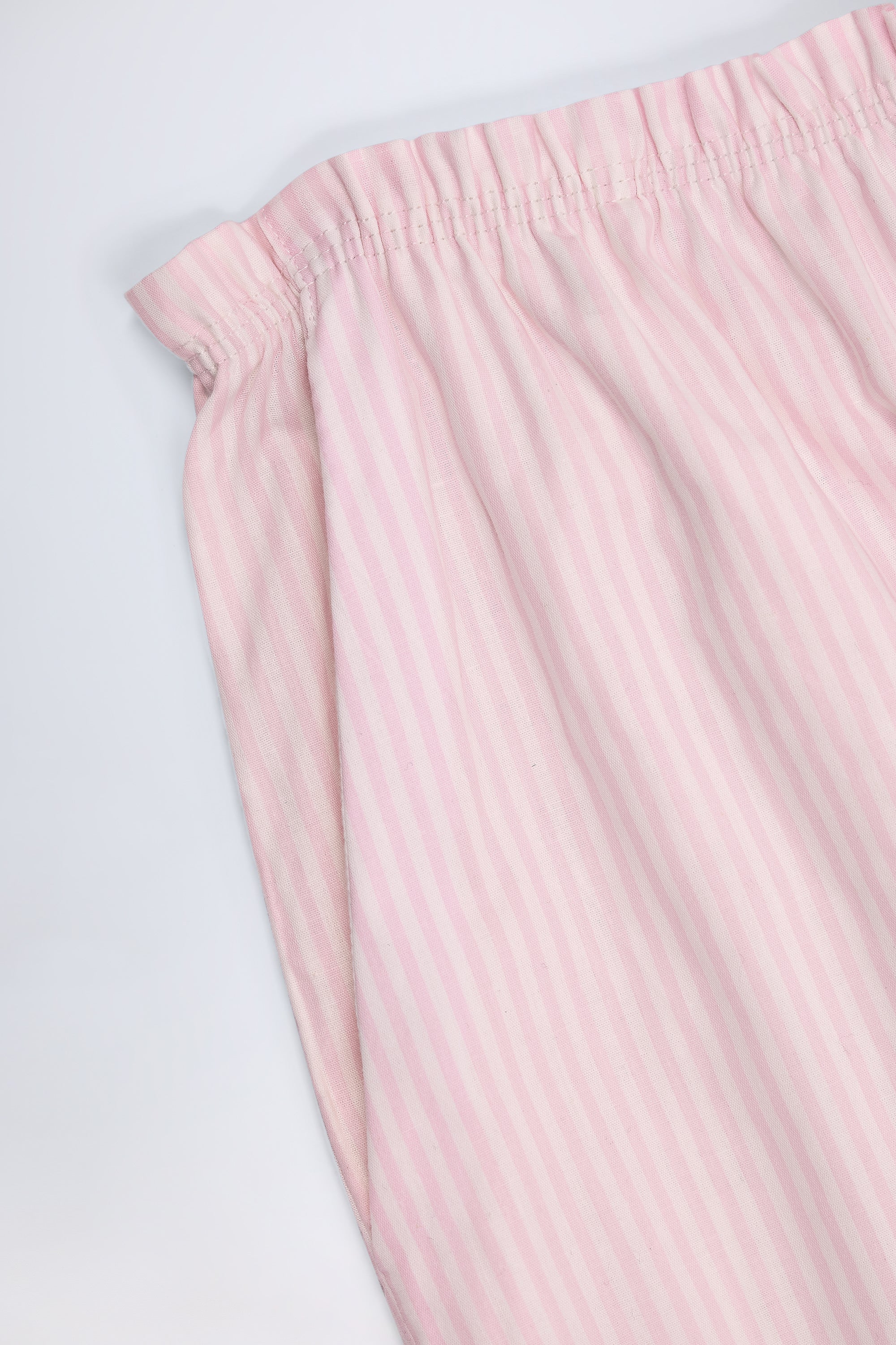 Wide Leg Cotton Poplin Trousers in Pink White Stripe