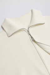 Ribbed Knit Zip Up Cropped Sweatshirt in Ivory