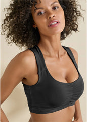 Ruched Cropped Sports Top Black