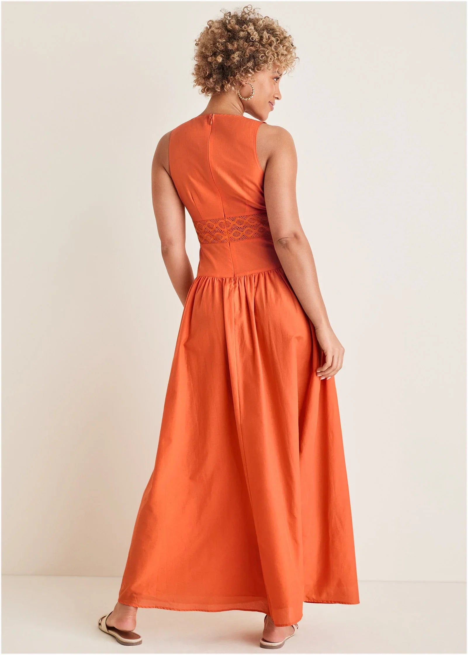 Lace Detail Drop Waist Maxi Orange