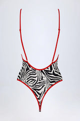 Charm Detail Cross Back Swimsuit in Zebra Print