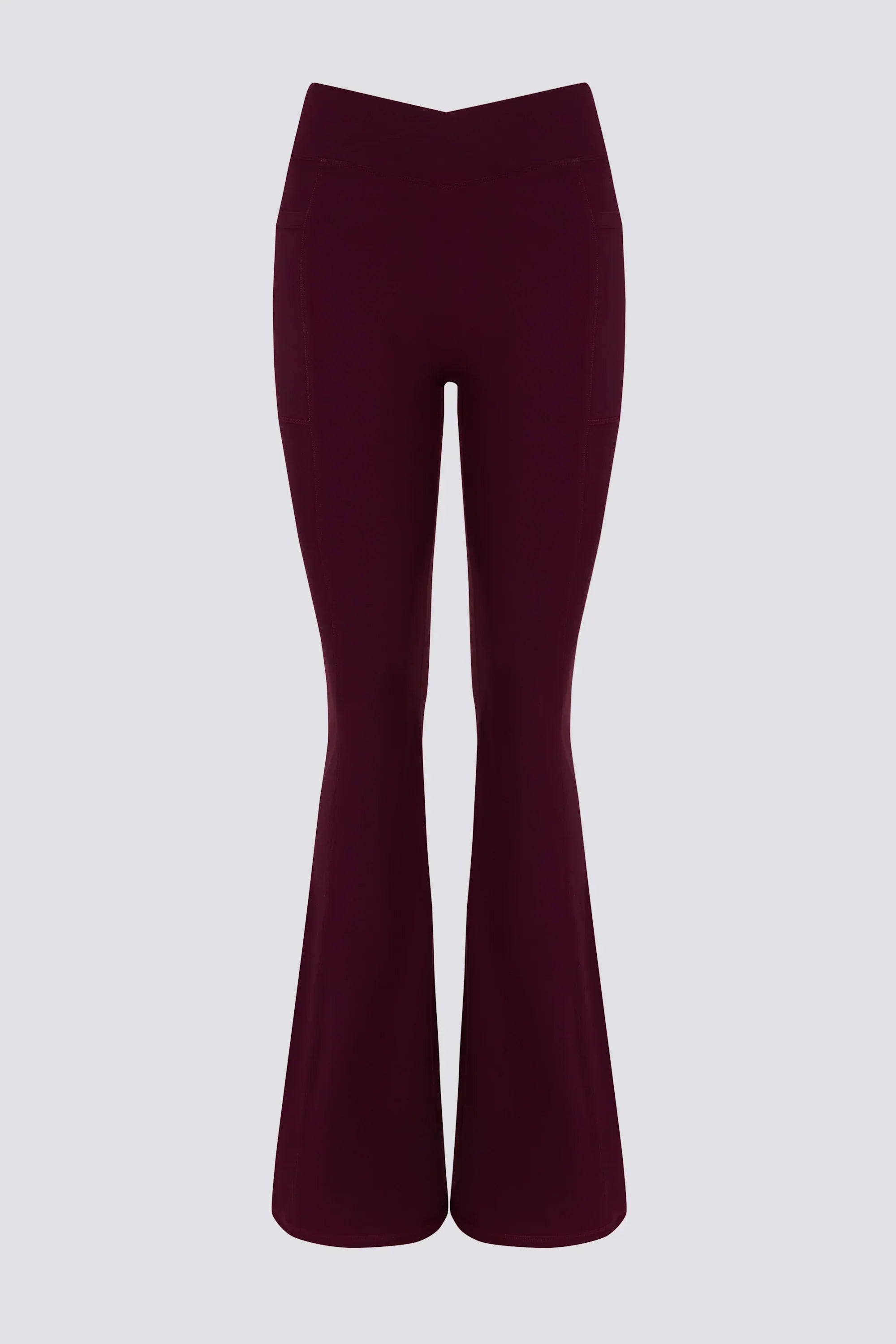 Soft Active V Waist Pocket Flared Leggings in Burgundy