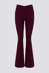 Soft Active V Waist Pocket Flared Leggings in Burgundy