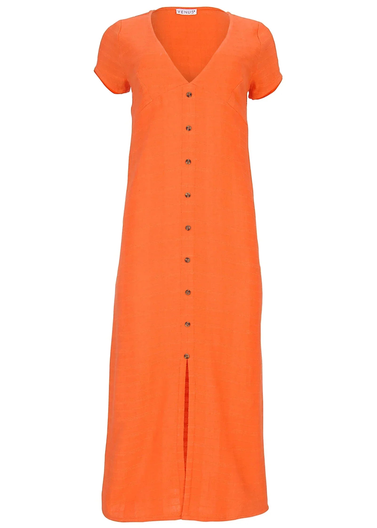 Linen Midi Dress Orange