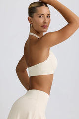 Brushed Jersey V Neck Sports Bra in Vanilla