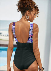 Tie Front One Piece Violet Mixed Animal