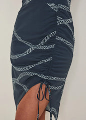 Ruched Side High Low Dress Yacht Rope Print