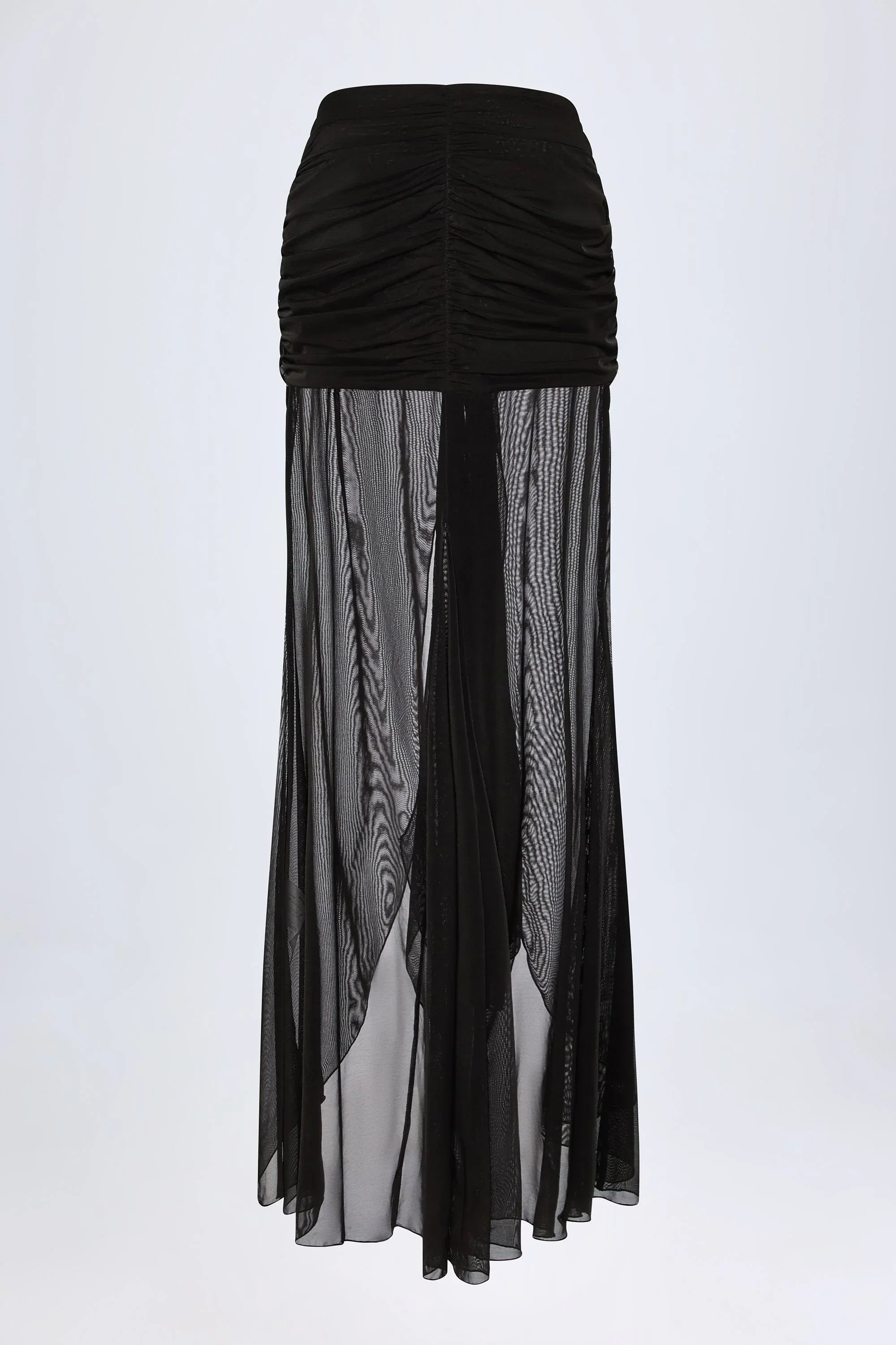 Ruched Hardware Detail Fishtail Maxi Skirt in Black