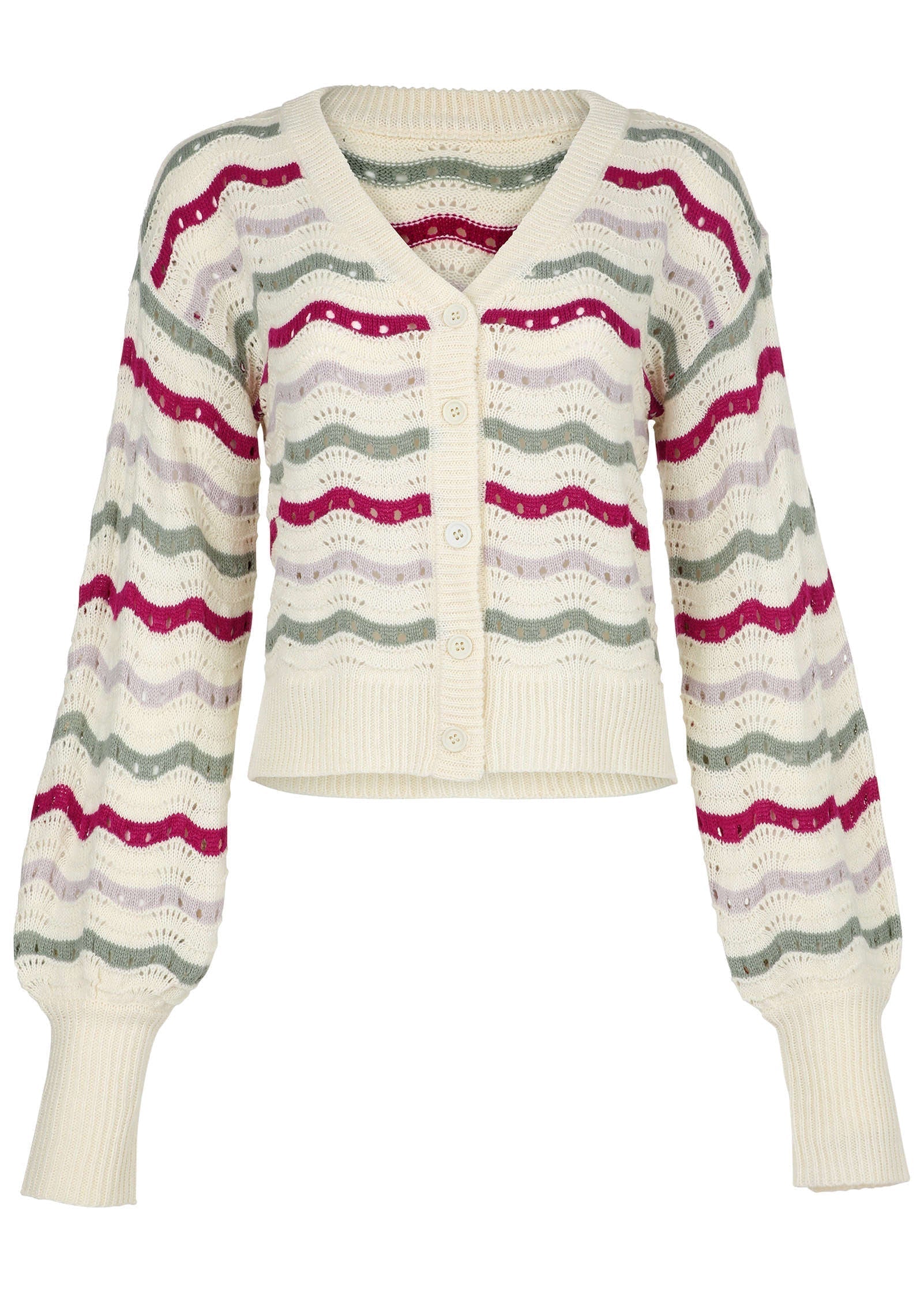 Stripe Pointelle Cardigan Grey Multi