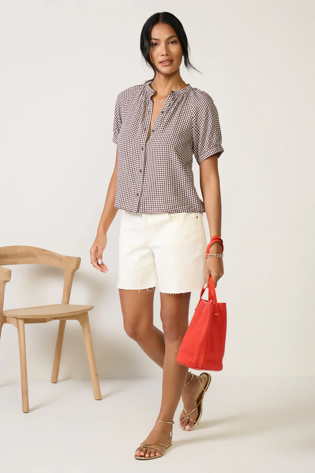 Gingham Raglan Blouse
