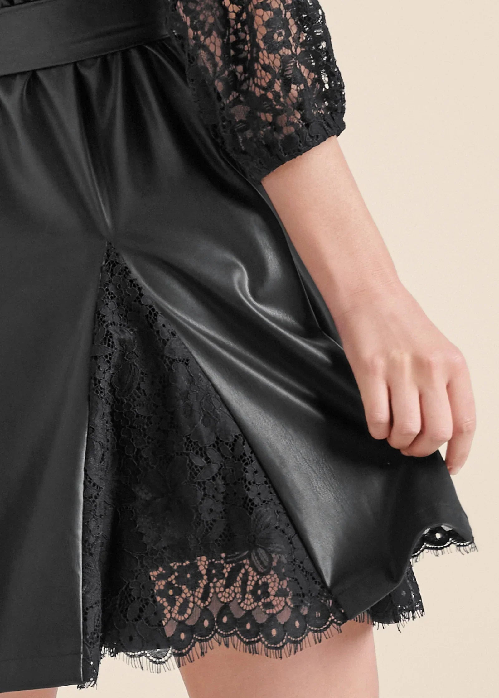 Faux Leather And Lace Dress Black