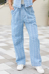Maeve Blue And White Floral Printed Barrel Pull On Jeans SALE