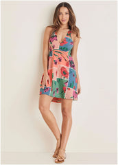 Halter Mini Dress Patchwork Bouquet
