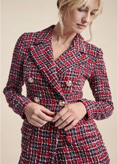 Tweed Button Detail Romper Red Black