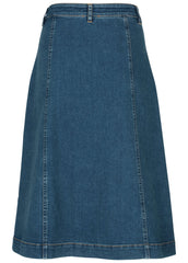 Wavy Denim Midi Skirt Medium Wash