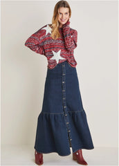 Cotton Slub Star Sweater Racing Red Multi