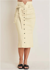Color Denim Midi Skirt Cream