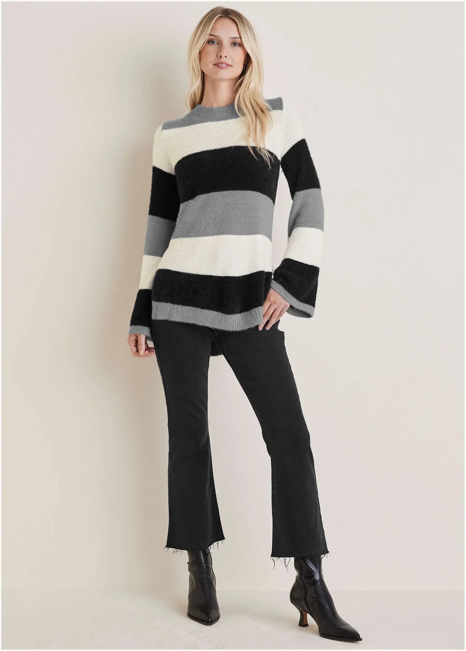 Eyelash Striped Sweater Black White