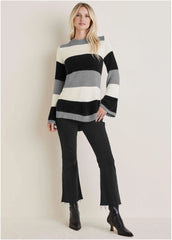 Eyelash Striped Sweater Black White
