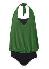 Cowl Neck Twofer One Piece Everglades Green Black