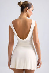 Off Shoulder Cowl Back A Line Mini Dress in Ivory