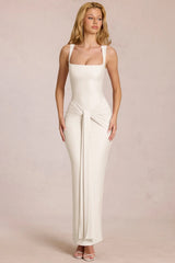 Square Neck Tie Gather Maxi Dress in Pearl