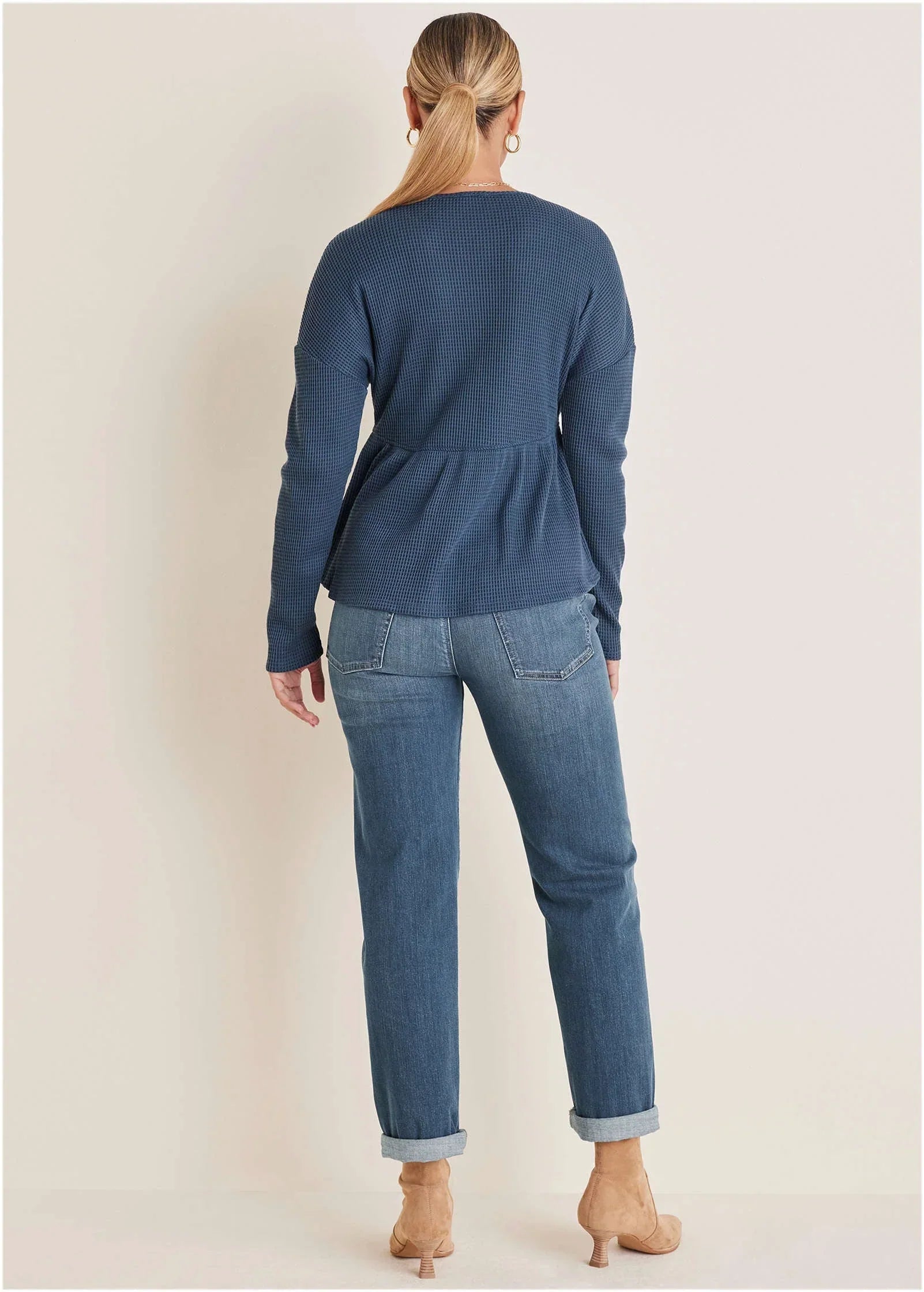 Waffle Babydoll Henley Vintage Indigo