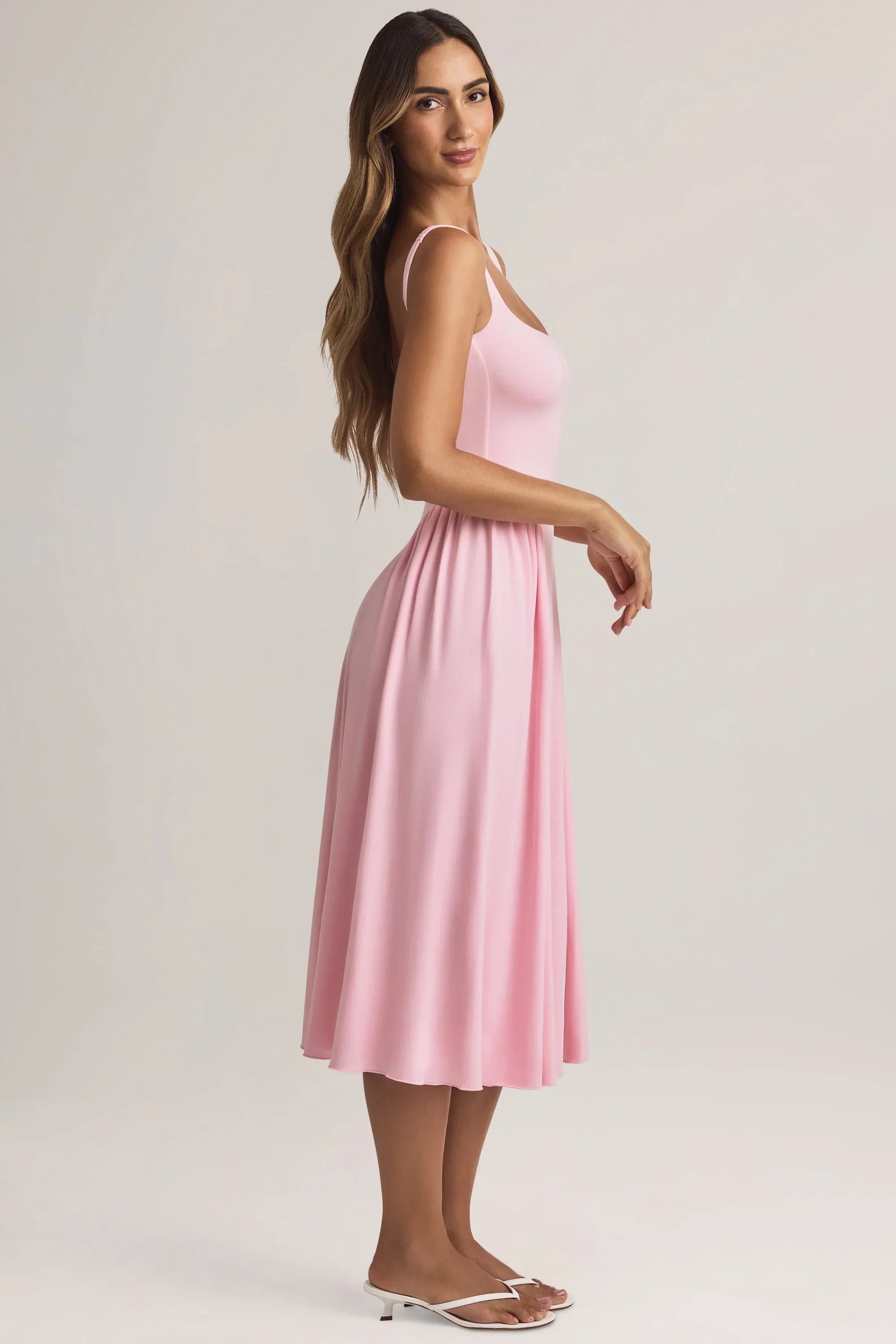 Modal A Line Midaxi Dress in Pastel Pink