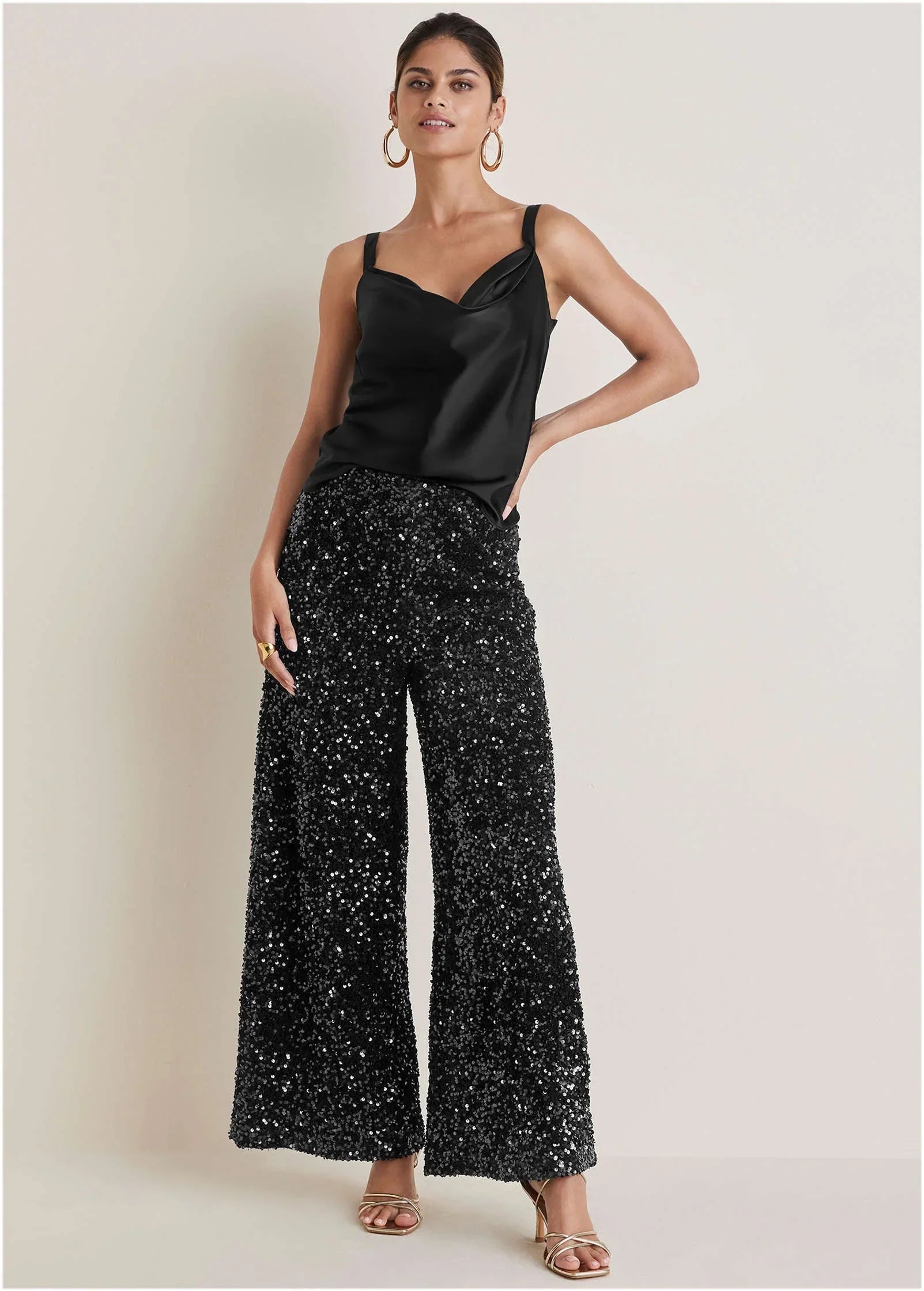 Sequin Velvet Pants Jet Black