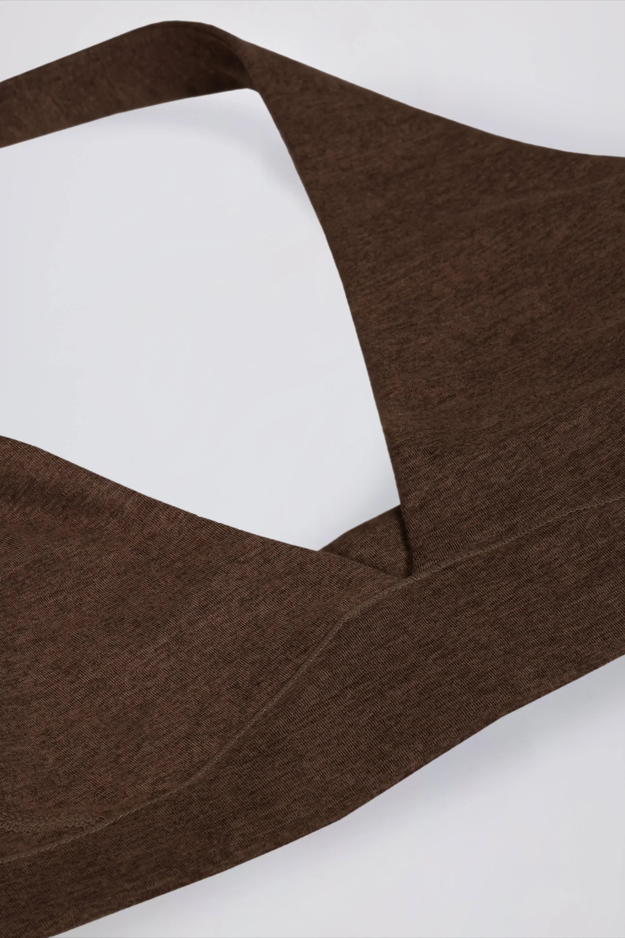 Brushed Jersey V Neck Sports Bra in Pecan Marl