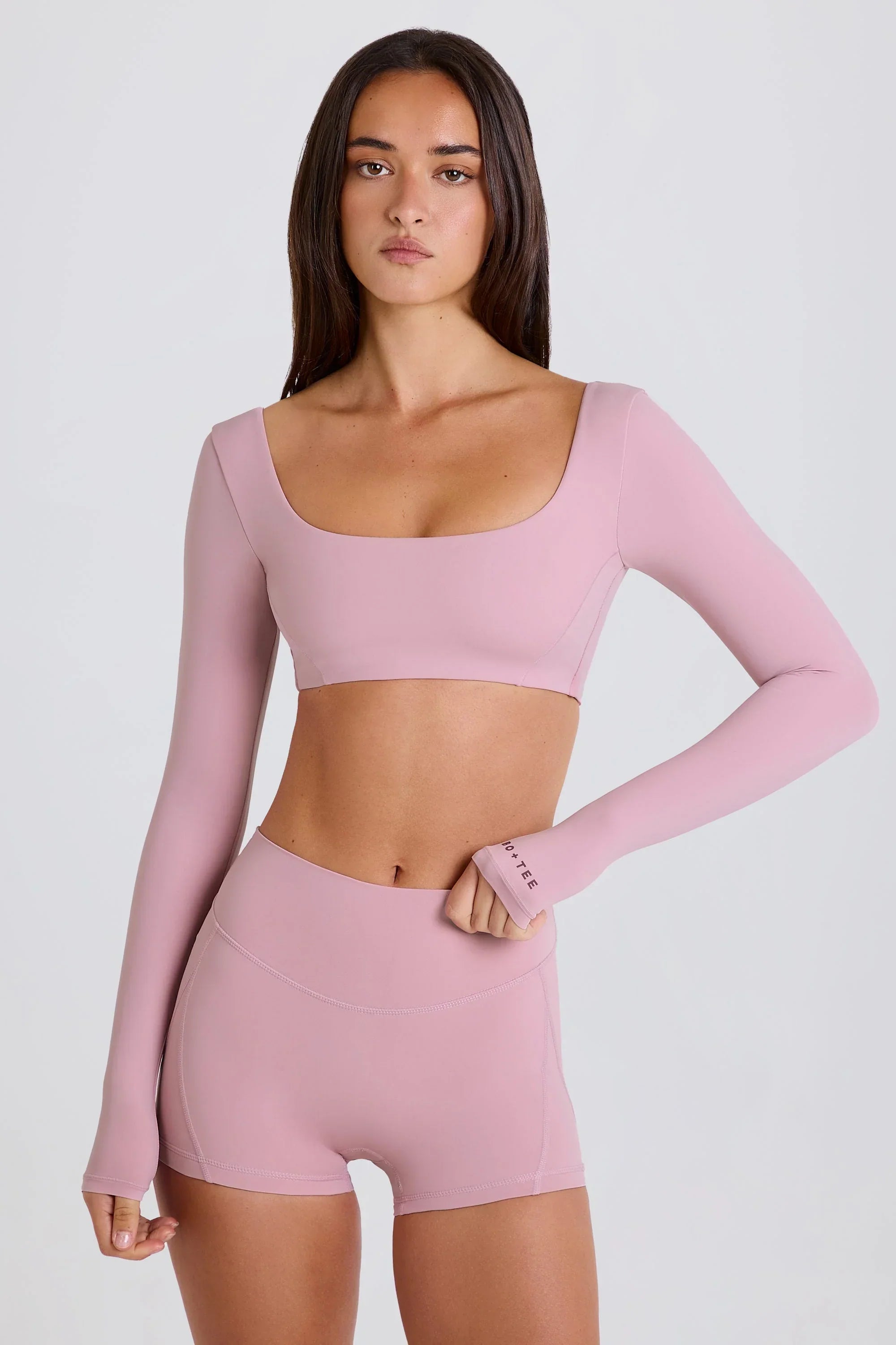 Long Sleeve Crop Top in Mauve