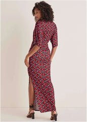 Drape Sleeve Maxi Dress Red Lagoon Geo